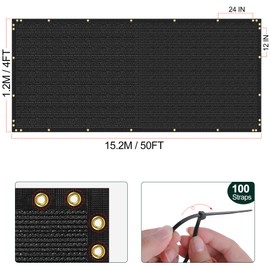 phepetroll 4 x 50FT Privacy Screen Fence Black Heavy Duty Mesh Fencing Shade Net Cover with Reinforced Bindings 100 Straps for Outdoor Chain Link Fence Patio Wall Garden Backyard Pool, Black