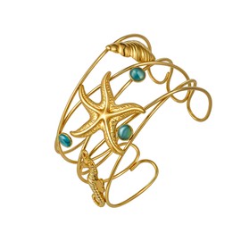 TONLUYAX Gold Starfish Conch Cuff Bangle Bracelet for Women Chunky Summer Beachy Bracelets Adjustable Trendy Jewelry