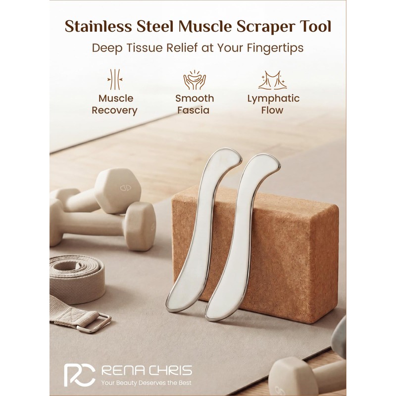 Rena Chris 2PCS Stainless Steel Muscle Scraper Tool for Deep