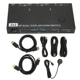 DisplayPort KVM Switch 2 In 2 Out 8K 30Hz 4 USB 3.0 HDCP 2.3 Dual Monitor KVM Switch for Office Meeting Multimedia