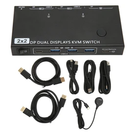 DisplayPort KVM Switch 2 In 2 Out 8K 30Hz 4 USB 3.0 HDCP 2.3 Dual Monitor KVM Switch for Office Meeting Multimedia