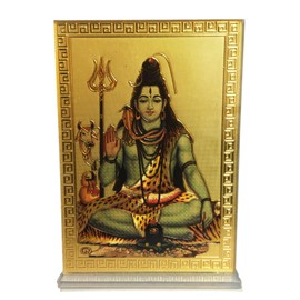 Golden Mahadev Ji Hindu Religious Photo Frame With Stand | Golden Shiny | For Car Dashboard,Home And Mandir (2.8x0.8x3.8 inches.)