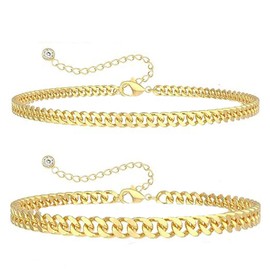 Gold Ankle Bracelets for Women, 14k Gold Plated Cuban Link Anklets Set Waterproof Anklet Bracelets for Women Layered Chain Adjustable Size Jewelry Gift For Holiday Beach