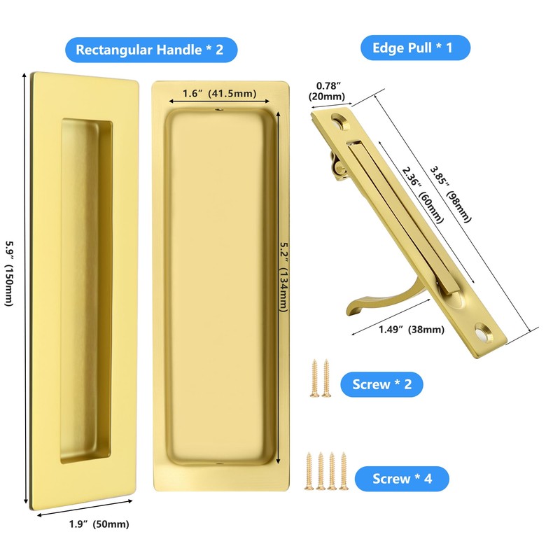 Dontay Pocket Door Pull Handle,304 Stainless Steel, Rectangle Recessed Flush