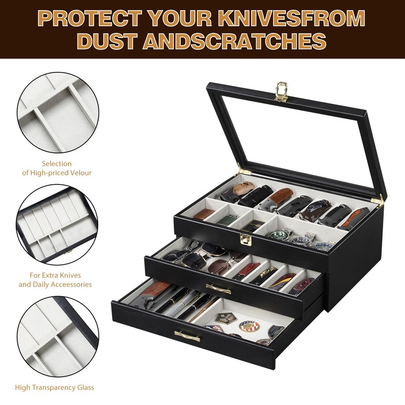 Emfogo Pocket Knife Display Case for Collection of 30-36 Folding