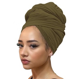 Kachanaa Stretch Jersey Turbans Knit Head wrap Urban Hair Scarfs Solid Color Ultra Soft Breathable Head Bands Ties for Women(Army Green)