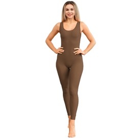 Kepblom Womens Sleeveless Tank One Piece Unitard Jumpsuit Bodysuit for Gymnastics Dance Costume Brown