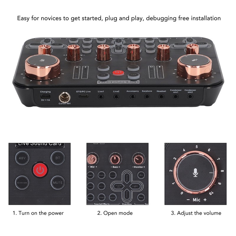 Live Sound Card Voice Changer Soundboard Bluetooth Audio Mixer for