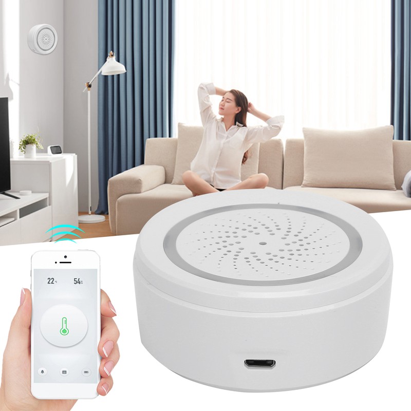 2.4GHz WiFi Temperature Humidity Sensor Detector Sound Light Alarm Smart