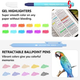 Bible Highlighters and Pens, 22 Pack Journaling Kit, 12 Colors Gel Highlighters and 10 Colors Ballpoint Pens with a storage bag, Bible Markers No Bleed Through by Shuttle Art