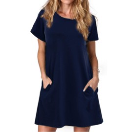 Alaster Women's 2023 Casual Loose Summer Dress Navy Blue Petite Sleep Shirts with Pocket Cotton Nightgowns for Women