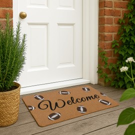 Bmotaso Football Welcome Door Mat, Front Door Welcome Mat for Indoor Outdoor Entrance, Rustic Artificial Coir Doormat Rug for Porch Patio Kitchen Decor 30x17in