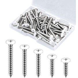 Funrous 100 Pcs #8 White Pan Head Screw White Sheet Metal Self Tapping Stainless Steel Wood to Metal Screws for Wall Plates Switches Covers Replacement, 5 Sizes