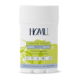 Homu | 1 Pieza Desodorante Natural en Barra Frescura Cítrica Sensitive - Fórmula para pieles sensibles (sin Bicarbonato de sodio) - Cont. 55 grs. Por pieza (Frescura Cítrica Sensitive, 1)
