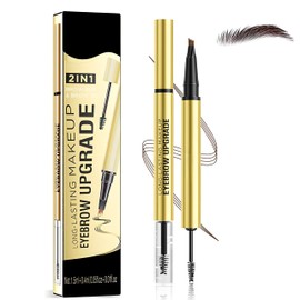 Eyebrow Pen 2-in-1 Dual-Ended with Eyebrow Gel and Brow Brush, 4 Fork Tip for Natural Hair-Like Brows, Waterproof Long Lasting Defined Eyebrows (02# Dark Brown)