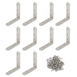 Pxyelec L Brace Set Stainless Steel 2.5mm Thicker Brace Corner Steel Joint Right Angle Bracket Fastener,Corner,Wooden Furniture, Fixture Protector for Wood,80mm x 80mm x 20mm,Pack of 10