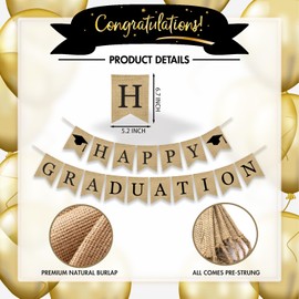 Graduation Decorations Class of 2025 Burlap Party Banner Pre-strung Vintage Decorations Congrats Grad Bunting Banner Party Supplies for High School College Graduation Photo Props Indoor Outdoor Party