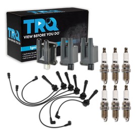 TRQ Ignition Kit Ignition Coil Spark Plugs Spark Plugs Wire Set Compatible with 2001-2002 Mitsubishi Montero 1999-2004 Montero Sport