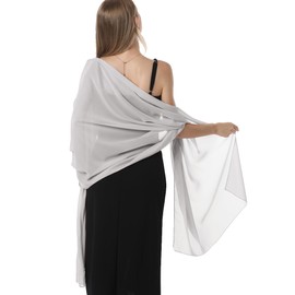 Chiffon Shawls and Wraps for Evening Dresses Women Elegant Soft Scarf Bridal Scarve Wedding Stole (Silver, One Size)
