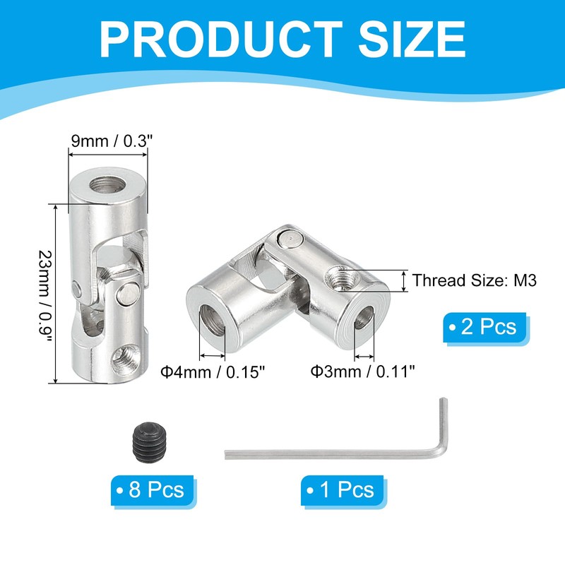 PATIKIL Rotatable Universal Steering Shaft 3mm to 4mm Inner Dia,
