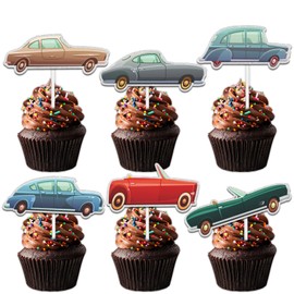 18pcs Glitter Car Dessert Cupcake Topper Pick for Transportation Theme Decor Supplies Baby Shower Men Women Kids Happy Birthday Wedding Party Decorations