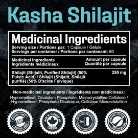 Kasha Purified Shilajit (120 capsules, 60-day supply) – Pure Himalayan shilajit with 500 mg daily dose, 50% fulvic acid. Supports rejuvenation, urinary health, and overall wellness for men and women.
