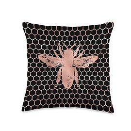 Bee Lover Beehive Farmhouse Pink Black Honeycomb Gift Throw Pillow