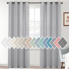 H.VERSAILTEX Linen Sheer Curtains 84 Inches Long Semi Sheer Curtains - Privacy Added Silver Grommet Linen Curtain Panels for Living Room/Bedroom Light Filtering Curtains (52"W x 84"L, 2 Panels, Grey)