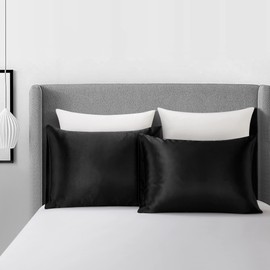 Juwenin Silk Pillowcases Queen Standard For Facial Beauty Hair Health Face Care prevent wrinkles Hidden Zipper Set Of 2pcs (Black)