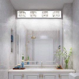 Aipsun 4 Lights Crystal Vanity Lights Over Mirror Modern Vanity Lights for Bathroom LED Light Fixtures,White Light