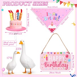 Memorywuu Happy Birthday Porch Goose Outfit Lawn Goose Cloth Costume for 23" Cement Plastic Patio Yard Statue Outdoor(Pink,Triangle Scarf)