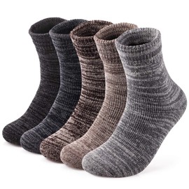 Konciwa Men's Winter Socks, Thick, Cold Protection, Warm, Skiing, Sole Cushion Knit, Cotton, Sweat Absorbent, Odor Resistant, Antibacterial, Outdoor, US Men’s 6 - 10 (24 - 28 cm), Set of 5, 2 under thick shoes