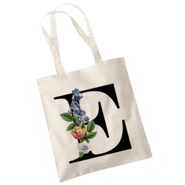 Bang Tidy Clothing Floral Canvas Bags Gifts for Bridesmaid - A/Z Monogram Initial Cotton Canvas Tote Bag for Wedding Bridal Shower Bridesmaids - Hen Do Party Gift Totes Bags for Women Letter-E