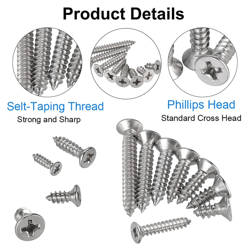 FandWay 595Pcs M2 M3 M4 Phillips Flat Head Self-Tapping Screws,