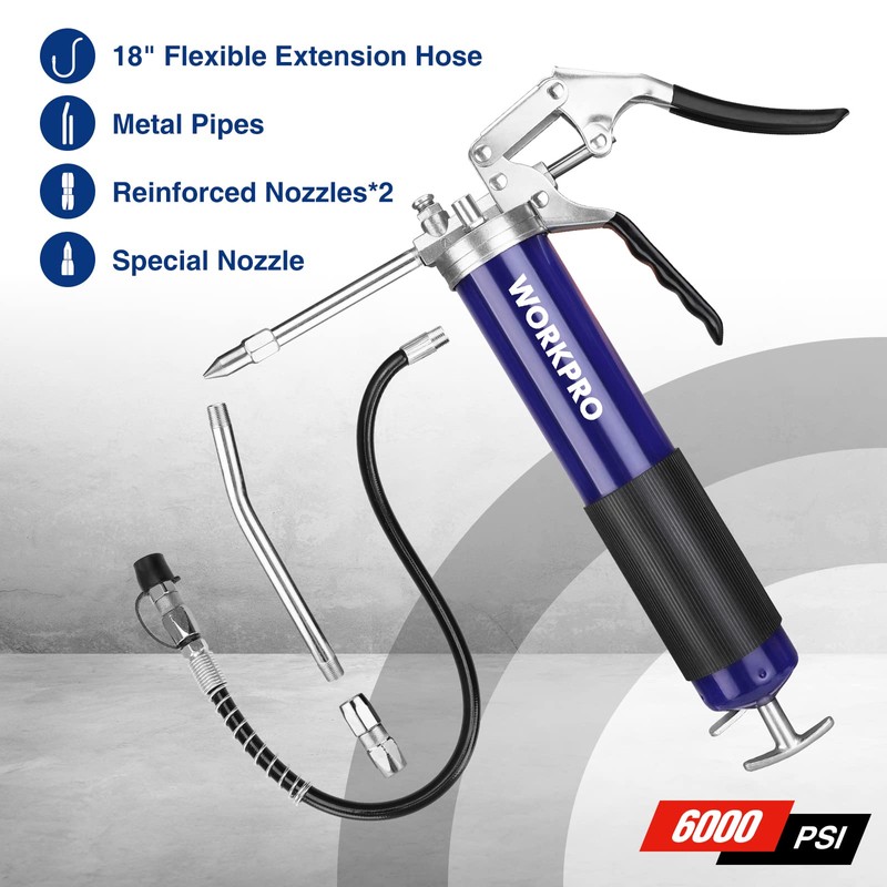 WORKPRO Grease Gun Kit, 6000PSI Heavy Duty Grease Gun with