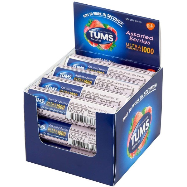TUMS Antacid Chewable Tablets Ultra Strength, Assorted Berries (12 pk. - 12 ct. ea.)
