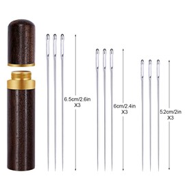 Leather Needles Set, 4 Sizes Leather Sewing Needles, Hand Sewing Needles with Large Eye Needles and 2 Wooden Storage Bottle for Leather Hand Sewing Crafts