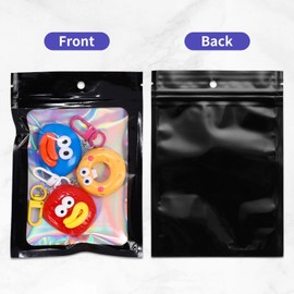 100Pcs Holographic Packaging Bags 4x6 Inch Resealable Foil Mylar Bags for Small Business Party Favor Pouch Packaging and Sample Storage (Black)