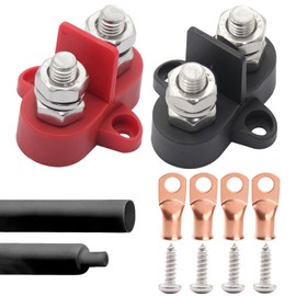 Pair Battery Power Distribution Terminal Block Dual Isolated Studs Max 48V DC Positive Insulated Junction Post for Auto Marine Car Trailer RV Boat (M8 Black & Red)