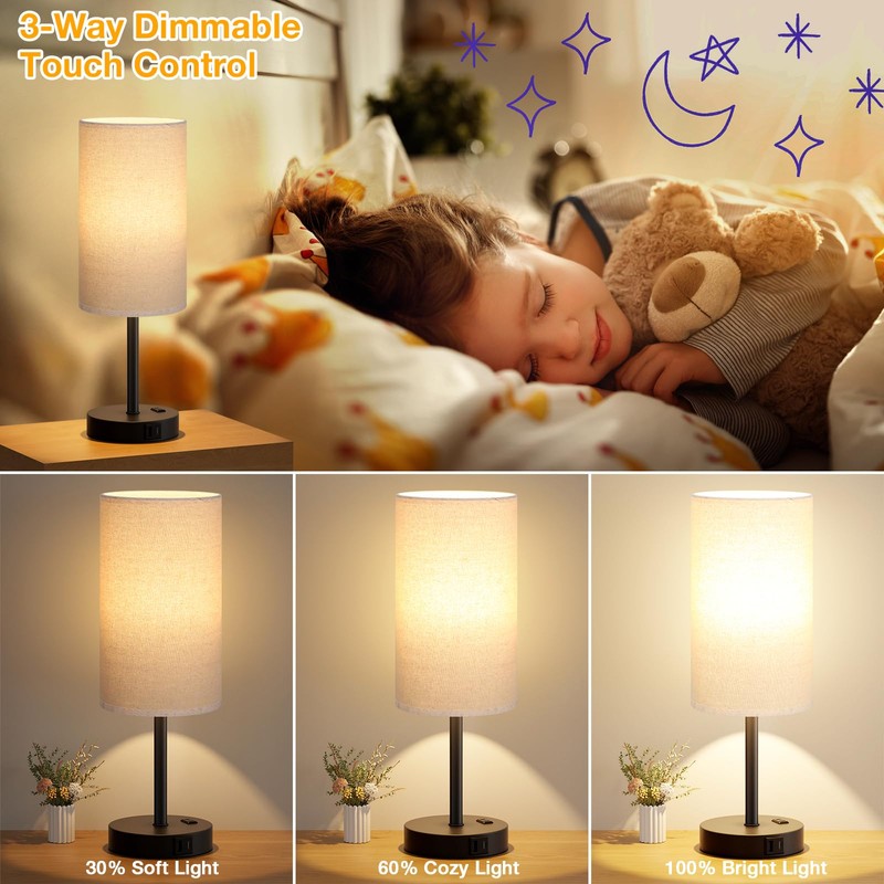 Dicoool Tall Touch Bedside Table Lamp with USB - 3