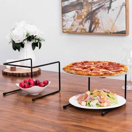 MyGift Black Metal Pizza Table Stands, Tabletop Pizza Pan Riser Food Platter Tray and Display Rack, Set of 4