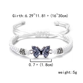 Pingyongchang Butterfly Charm Bracelet Adjustable String Butterfly Friendship Bracelets Cute Hand Woven Colorful Butterfly Charm Bracelets for Women Gifts Jewelry-White