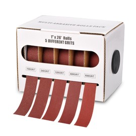 Mipepe Emery Cloth Roll, 5 Grits 1'' x 26' Sandpaper Roll with Dispenser,150 240 320 400 600 Grits Abrasive Sand Paper Assortment Pack, Sandpaper Sheets for Wood Furniture, Metal, Automotive, Red