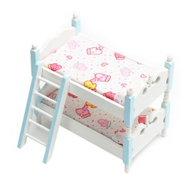 Quintrost Miniature Baby Doll Bed Ornaments, 1:12 Dollhouse Decoration Bunk Bed Furniture Set, Simulated Bed Wooden Mini Ornament Model, Toy Doll Furniture Accessories Decoration