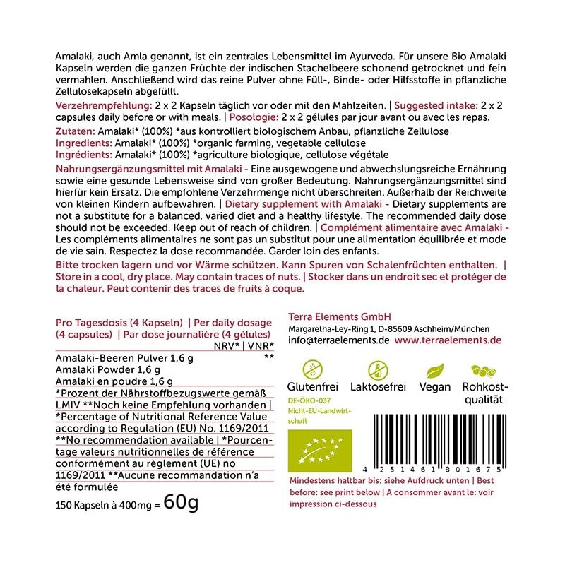 Terra Elements Organic Amalaki Capsules (400 mg, Pack of 150)