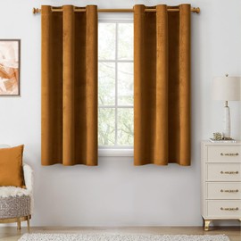 ANRODUO Golden Brown Velvet Curtains 45 Inches Long Blackout Thermal Insulated Soundproof Curtain Privacy Room Darkening Curtains Grommet Window Drapes for Bedroom Living Room 42 x 45 Inch Set of 2