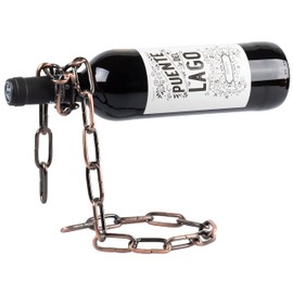 Grinscard Weinflaschenhalter Ketten Design - Kupferfarbig, Metall - Weinständer Wein Aufbewahrung und Präsentation Wandmontage
