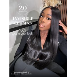 LUVME Invisible Clip in Hair Extensions Silky Straight Real Human Hair, Remy Hair Clip ins for Women, Natural Human Hair, 20 inch 110g 7Pcs, Natural Black