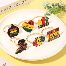 6PCS African Napkin Rings for Table Decor Juneteenth Napkin Rings African Map Power Fist Sunflower Napkin Holder Rings Bulk Black History Party Dinner Table Decor Accessory