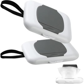 Dispensador de Toallitas Húmedas, 2 Unidades en Color Gris, Caja para Toallitas Húmedas con Diseño Portátil, Ideal para Cambio de Pañales, Caminatas con Cochecitos, Senderismo y Viajes por Carretera, Material PP y Medidas 16.5 x 13 cm